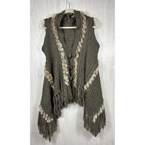 John Fashion Crochet Vest M Faux Fur Fringe Boho Festival Open Front Knit Chic